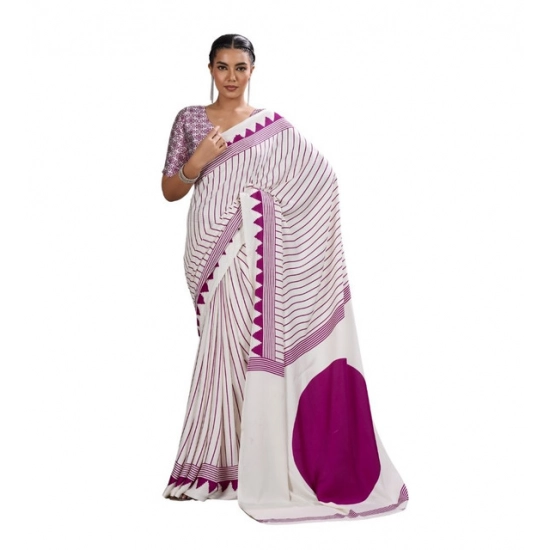 Generic Women's Satin Crepe Printed Saree With Unstitched Blouse 5.5Mtr (White) Generic Women's Satin Crepe Printed Saree With Unstitched Blouse 5.5Mtr (White)