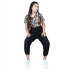 Generic Girl's Polyester Printed Short Sleeves Jumpsuit (Multicolor-Black)