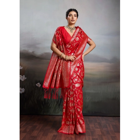 Generic Women's Silk Blend Printed Saree With Unstitched Blouse 5.5Mtr (Red)