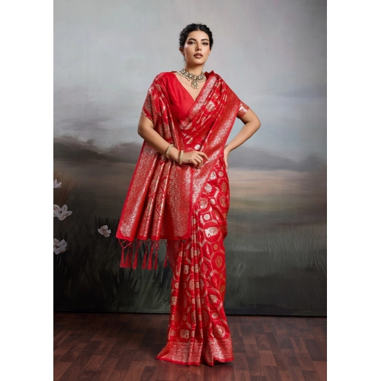 Generic Women's Silk Blend Printed Saree With Unstitched Blouse 5.5Mtr (Red) Generic Women's Silk Blend Printed Saree With Unstitched Blouse 5.5Mtr (Red)
