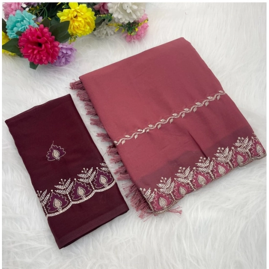 Generic Women's Georgette Embroidered Saree With Unstitched Blouse 5.5Mtr (Red) Generic Women's Georgette Embroidered Saree With Unstitched Blouse 5.5Mtr (Red)