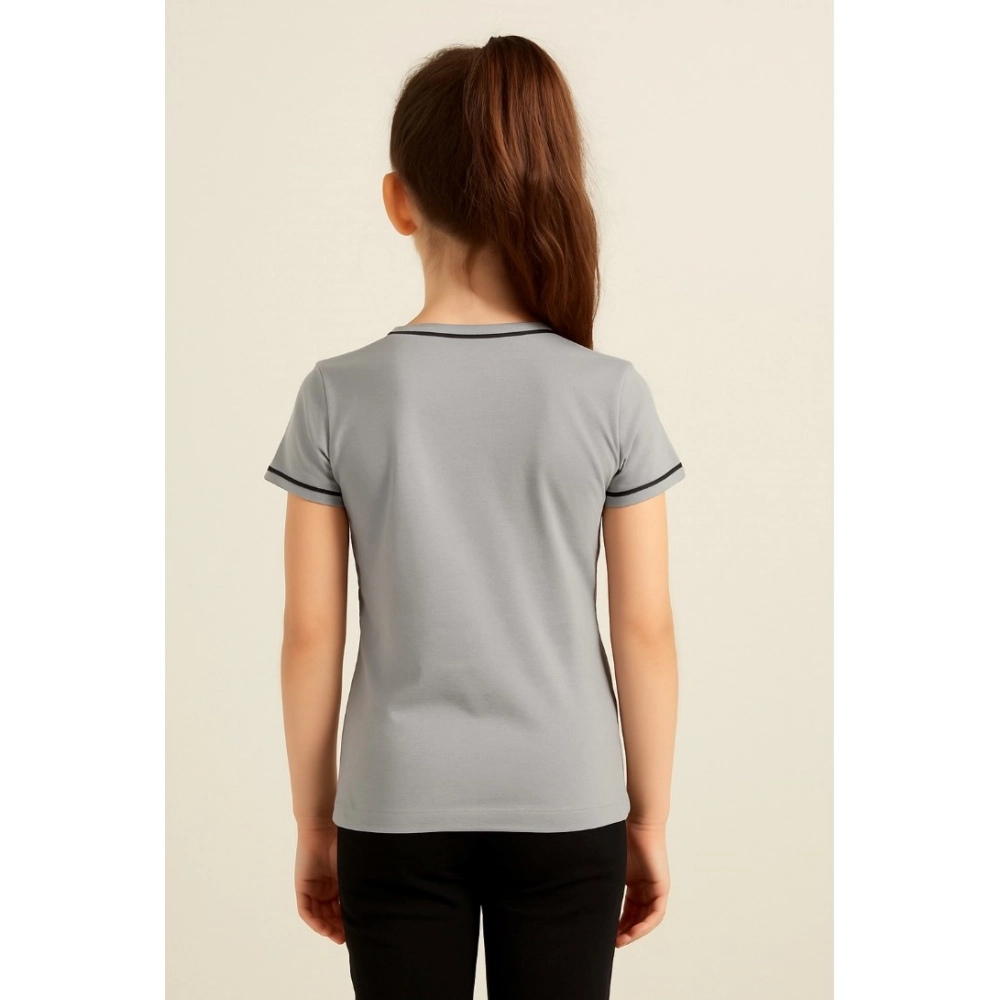 Generic Girl's Cotton Printeded Round Neck T-Shirt (Grey) Generic Girl's Cotton Printeded Round Neck T-Shirt (Grey)