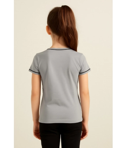 Generic Girl's Cotton Printeded Round Neck T-Shirt (Grey)