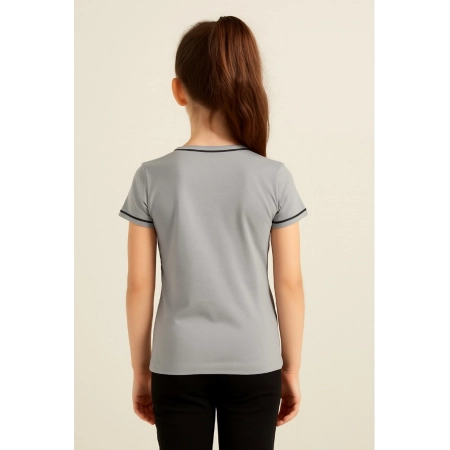 Generic Girl's Cotton Printeded Round Neck T-Shirt (Grey)