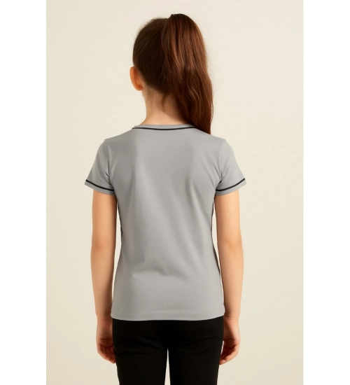 Generic Girl's Cotton Printeded Round Neck T-Shirt (Grey)