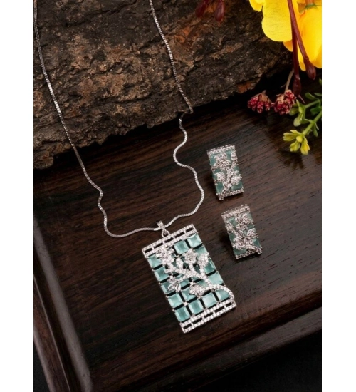 Generic Women's Brass Silver Plated Pendant Set (Turquoise)