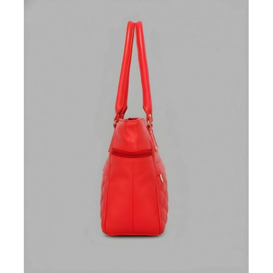 Women's PU Leather Solid Shoulder Zipper Handbag (Red)