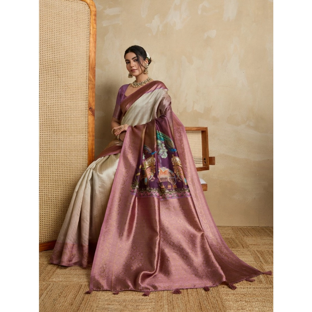 Generic Women's Silk Printed Saree With Unstitched Blouse 5.5Mtr (Wine) Generic Women's Silk Printed Saree With Unstitched Blouse 5.5Mtr (Wine)