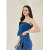 Generic Women's Denim Lycra Solid Sleeveless Top (Blue)