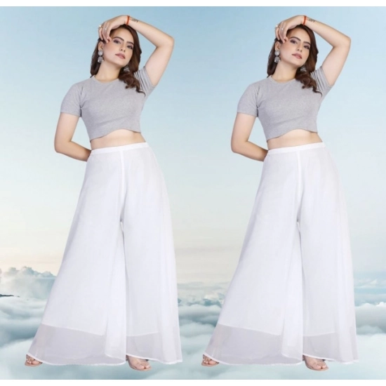 Generic Women's Pack of 2 Georgette Solid High Rise Wide Leg Flared Palazzos with Elastic Waist (White) Generic Women's Pack of 2 Georgette Solid High Rise Wide Leg Flared Palazzos with Elastic Waist (White)