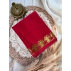 Generic Women's Crepe Chit Pallu Solid Saree With Unstitched Blouse 5.5Mtr (Red)