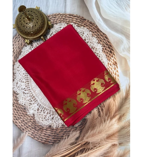 Generic Women's Crepe Chit Pallu Solid Saree With Unstitched Blouse 5.5Mtr (Red)