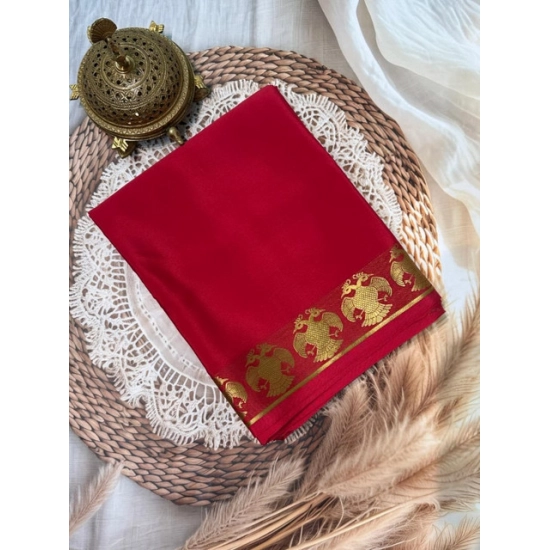 Generic Women's Crepe Chit Pallu Solid Saree With Unstitched Blouse 5.5Mtr (Red)
