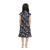 Generic Girl's Polyester Crepe Polka Cold Shoulder Dress (Navy Blue)