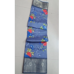 Generic Women's Digital Dolla Silk Printed Saree With Unstitched Blouse 5.5Mtr (Grey)