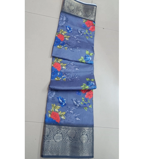 Generic Women's Digital Dolla Silk Printed Saree With Unstitched Blouse 5.5Mtr (Grey)