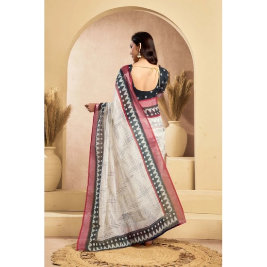 Generic Women's Linen Cotton Printed Ready To Wear Saree With Unstitched Blouse 5.5 Mtr (Off_White) Generic Women's Linen Cotton Printed Ready To Wear Saree With Unstitched Blouse 5.5 Mtr (Off_White)