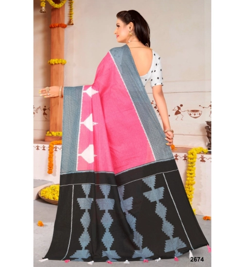 Generic Women's Soft Pure Cotton Printed Saree With Unstitched Blouse 5.5Mtr (Pink)