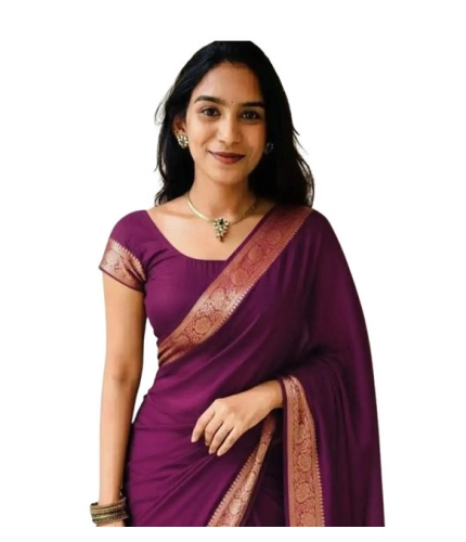 Generic Women's Vichitra Silk Printed Saree With Unstitched Blouse 5.5Mtr (Wine)