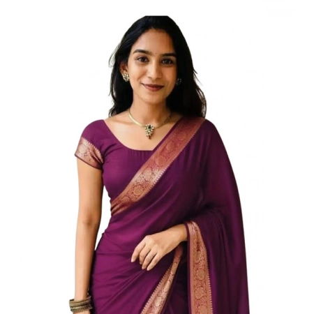 Generic Women's Vichitra Silk Printed Saree With Unstitched Blouse 5.5Mtr (Wine)
