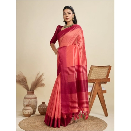 Generic Women's Raw_Silk Woven Saree With Unstitched Blouse 5.5Mtr (Peach) Generic Women's Raw_Silk Woven Saree With Unstitched Blouse 5.5Mtr (Peach)