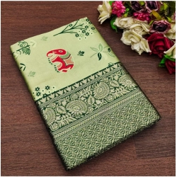 Generic Women's Soft Litchi Silk Jacquard Work Saree With Unstitched Blouse 5.5Mtr (Light Green)