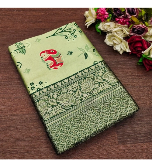 Generic Women's Soft Litchi Silk Jacquard Work Saree With Unstitched Blouse 5.5Mtr (Light Green)