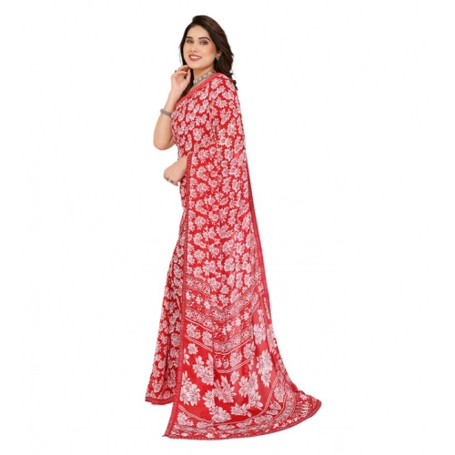 Women's Georgette Printed Saree With Unstitched Blouse 5.5Mtr (Red)