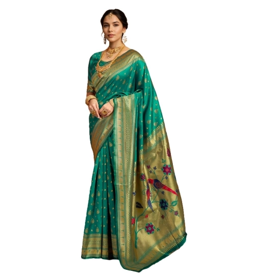 Generic Women's Silk Blend Zari Weaving Saree With Unstitched Blouse 5.5Mtr (Green)