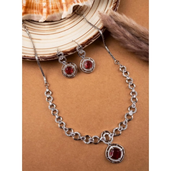 Generic Women's Brass Silver Plated Necklace set (Red) Generic Women's Brass Silver Plated Necklace set (Red)