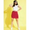 Generic Girl's Polyester Lurex Printed Sleeveless Skorts Set (White-Red)