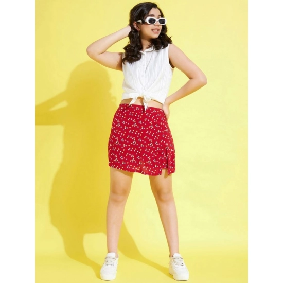 Generic Girl's Polyester Lurex Printed Sleeveless Skorts Set (White-Red) Generic Girl's Polyester Lurex Printed Sleeveless Skorts Set (White-Red)