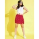 Generic Girl's Polyester Lurex Printed Sleeveless Skorts Set (White-Red) Generic Girl's Polyester Lurex Printed Sleeveless Skorts Set (White-Red)