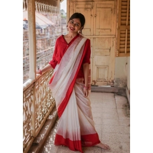 Generic Women's Soft Lilan Printed Saree With Unstitched Blouse 5.5Mtr (White)