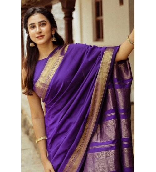 Generic Women's Soft Litchi Silk Jacquard Work Saree With Unstitched Blouse 5.5Mtr (Blue)