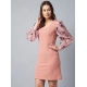 Generic Women's Polyester Lycra And Organza Floral Balloon Sleeve Dress (Pink) Generic Women's Polyester Lycra And Organza Floral Balloon Sleeve Dress (Pink)