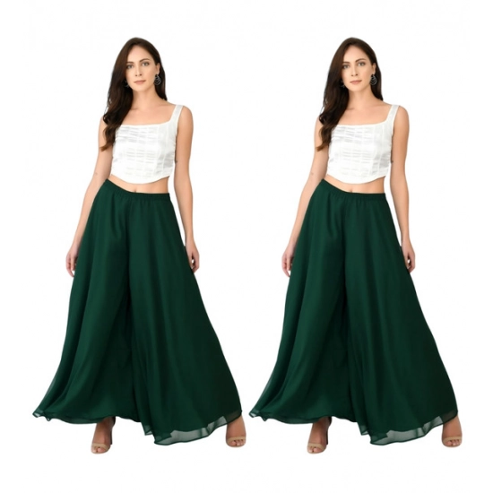 Generic Women's Pack of 2 Georgette Solid High Rise Wide Leg Flared Palazzos with Elastic Waist (Bottle Green) Generic Women's Pack of 2 Georgette Solid High Rise Wide Leg Flared Palazzos with Elastic Waist (Bottle Green)