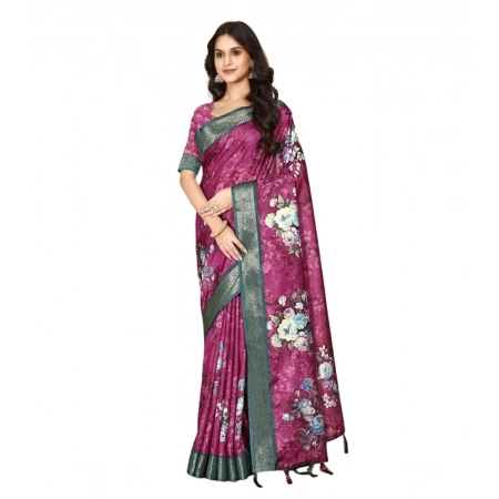 Generic Women's Cotton Blend Floral Printed Saree With Unstitched Blouse 5.5Mtr (Multicolor)