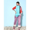 Generic Women's Satin Colour Block Long Sleeves Co-Ord Set (Multicolor)