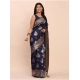 Generic Women's Banarasi Silk Printed Saree With Unstitched Blouse 5.5Mtr (Navy Blue)
