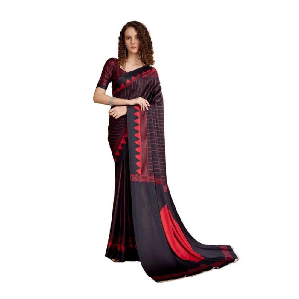 Generic Women's Satin Crepe Printed Saree With Unstitched Blouse 5.5Mtr (Black) Generic Women's Satin Crepe Printed Saree With Unstitched Blouse 5.5Mtr (Black)
