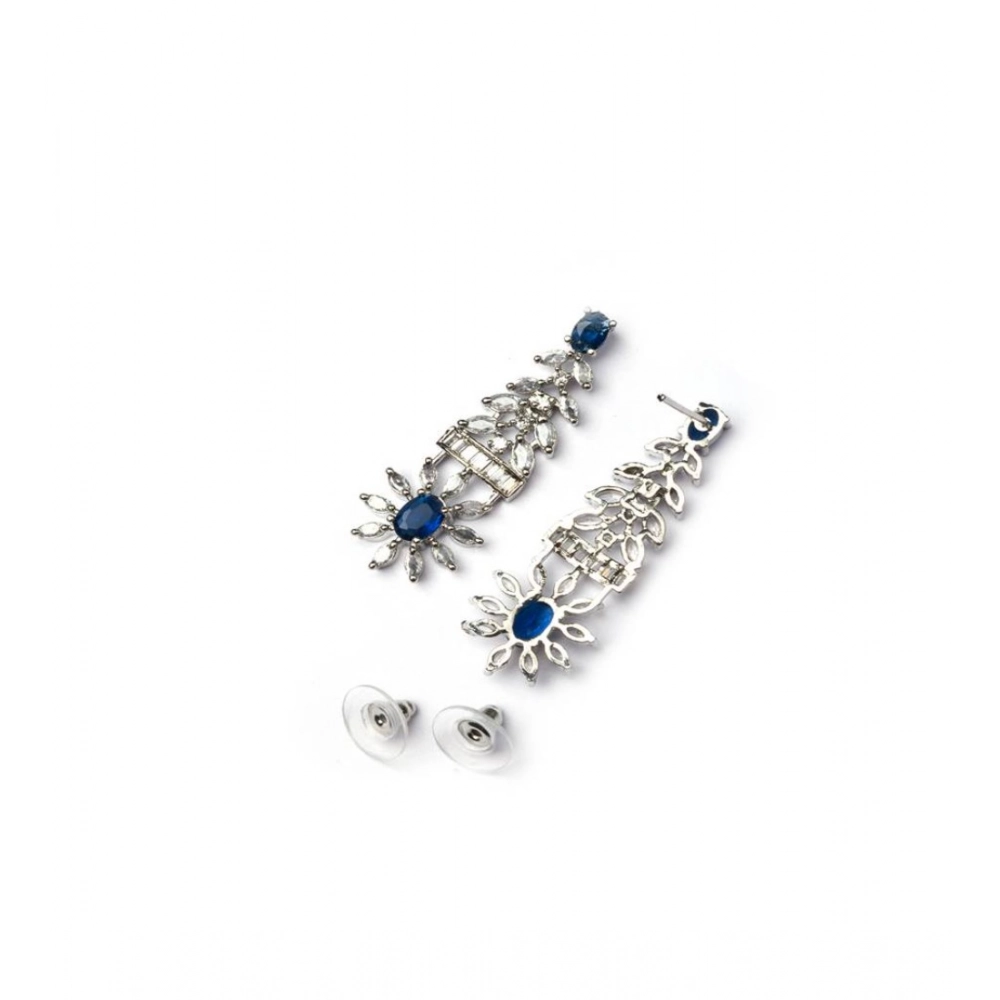 Generic Women's Brass Silver Plated Necklace set (Blue)