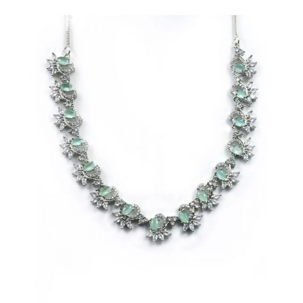 Generic Women's Brass Silver Plated Necklace set (Turquoise)