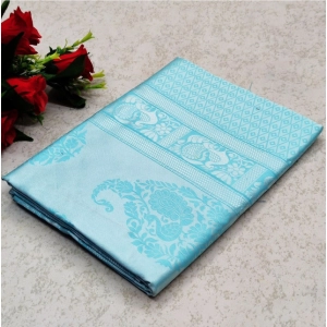 Generic Women's Soft Lichi Silk Printed Saree With Unstitched Blouse 5.5Mtr (Sky Blue)