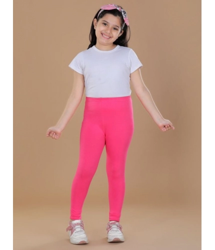 Generic Girl's Cotton Lycra Solid Elasticated Leggings (Pink)