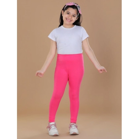Generic Girl's Cotton Lycra Solid Elasticated Leggings (Pink)