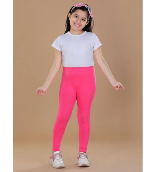 Generic Girl's Cotton Lycra Solid Elasticated Leggings (Pink)
