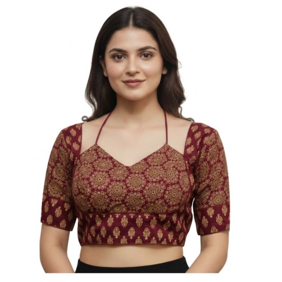Generic Women's Ajrakh Cotton Printed Sweetheart Padded Blouse (Maroon 38 Ready (Self Alterable 36–40) Generic Women's Ajrakh Cotton Printed Sweetheart Padded Blouse (Maroon 38 Ready (Self Alterable 36–40)