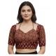 Generic Women's Ajrakh Cotton Printed Sweetheart Padded Blouse (Maroon 38 Ready (Self Alterable 36–40)