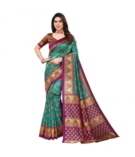 Generic Women's Litchi silk Printed Saree With Unstitched Blouse  5-6 Mtrs (Green)